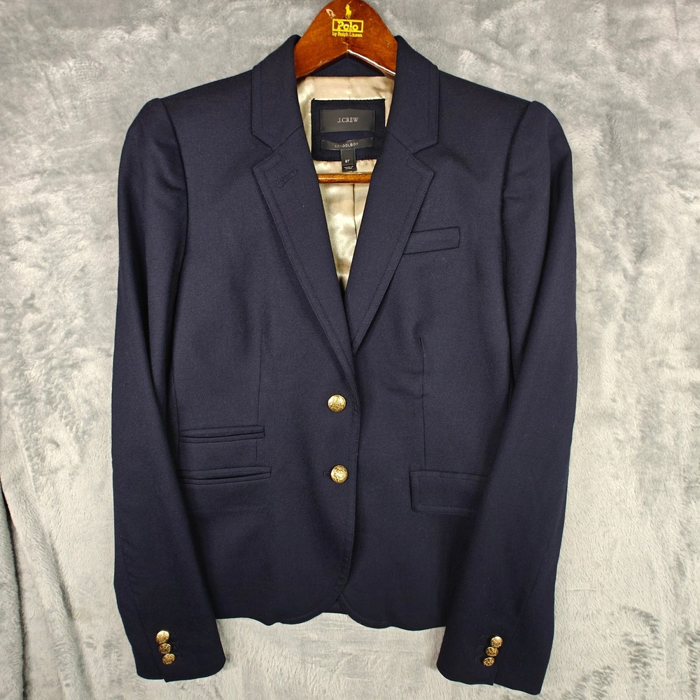 J.Crew Schoolboy Blazer Womens 6T Navy Blue Wool Blend Gold Button Jacket